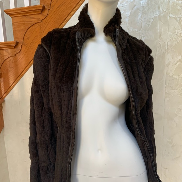 Reversible Rabbit Fur Coat Dark Brown - Picture 1 of 7